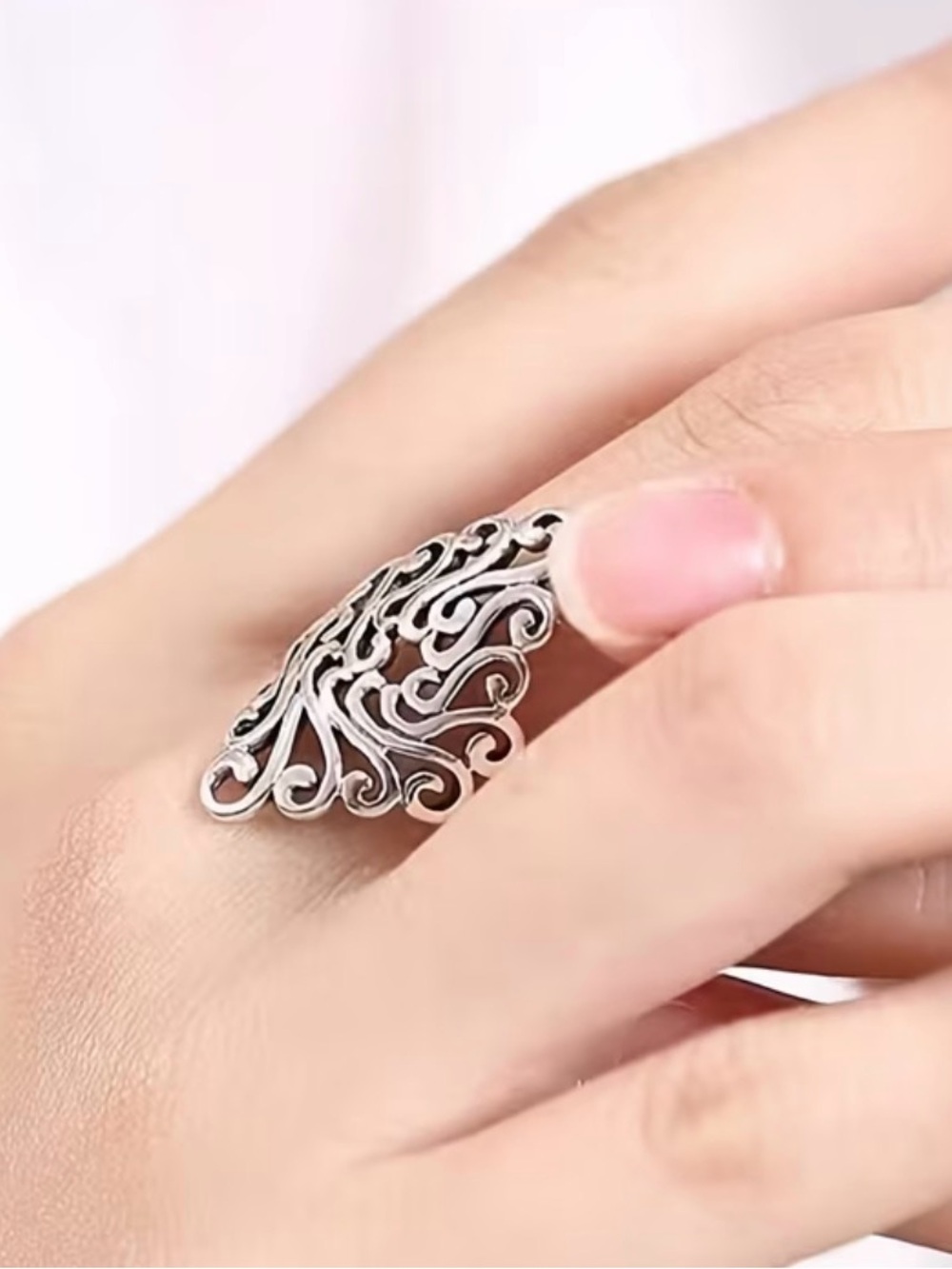 Intricate Silver Filigree Openwork Statement Ring - Women's Jewelry